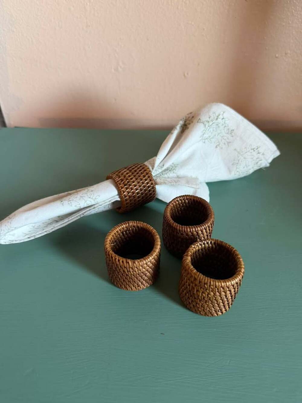 Set of 4 Handwoven Rattan Napkin Rings – Natural Wicker Boho Table Decor